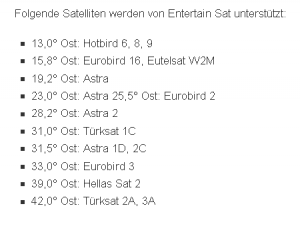 Satelliten, die von Entertain Sat unterstützt werden