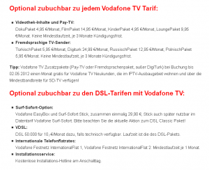 Zubuchbare Optionen Vodafone TV