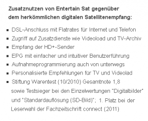 Zusatznutzen Entertain Sat Vorteile Entertain Sat im Vergleich zu anderen Satelliten TV Angeboten