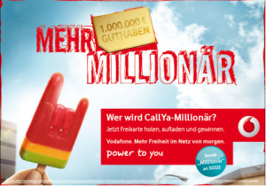 Wer wird CallYa Millionär? Aktuelle Vodafone-Aktion: Gewinnspiel 1 Mio. Euro Guthaben gewinnen
