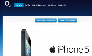 iPhone 5 im O2-Onlineportal (Mobilfunk) Screenshot O2-Onlineportal (Ausschnitt)