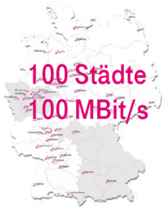 Telekom LTE in 100 Städten bundesweit LTE mit bis zu 100 Mbit/s von der Telekom gibt es in Deutschland in 100 Städten