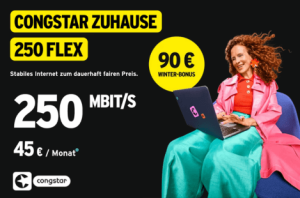 congstar Zuhause 250 Flex with 250 Mbit/s for €45 + €90 starting credit