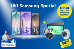1&1 Samsung Special mit Goodie nach Wahl und inkl. 1&1 Einfach-Wechsel