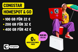 congstar Homespot & Go mit 0 € Bereitstellungspreis bis 08.06.2026