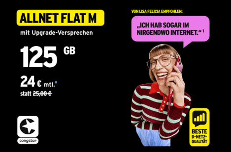 congstar Allnet Flat M with an upgrade promise. 125 GB for 24 €/month